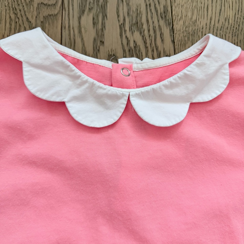 Jacadi Pink Tee with White Scalloped Collar - Picture 2 of 4